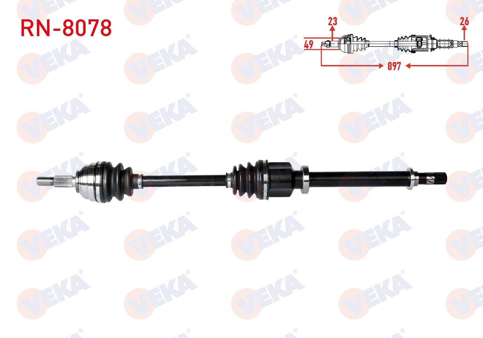 KOMPLE AKS SAG ON UZUNLUK 897mm RENAULT CLIO III 1.2 - 1.4 - 1.5 DCI 2005-2012 / DACIA LOGAN - LOGAN MCV 1.5 DCI - 1.6 2004-2012 RN-8078