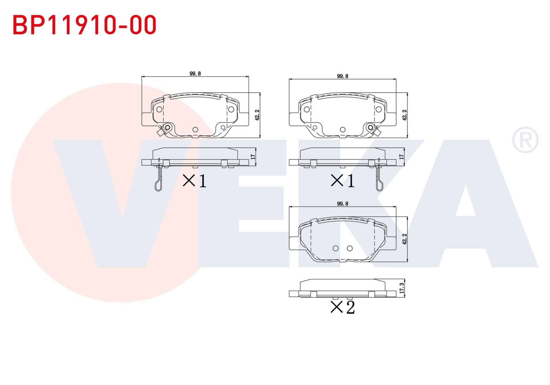 FREN BALATA ARKA IKAZLI FIAT EGEA 1.3 MJT 2015- / EGEA 1.6 MJT 2015- / EGEA 1.4 16v 2015-/ EGEA 1.6 16v 2015-/ EGEA HB 1.6 D 2020-/ EGEA CROSS 1.6 2020- - BP11910-00