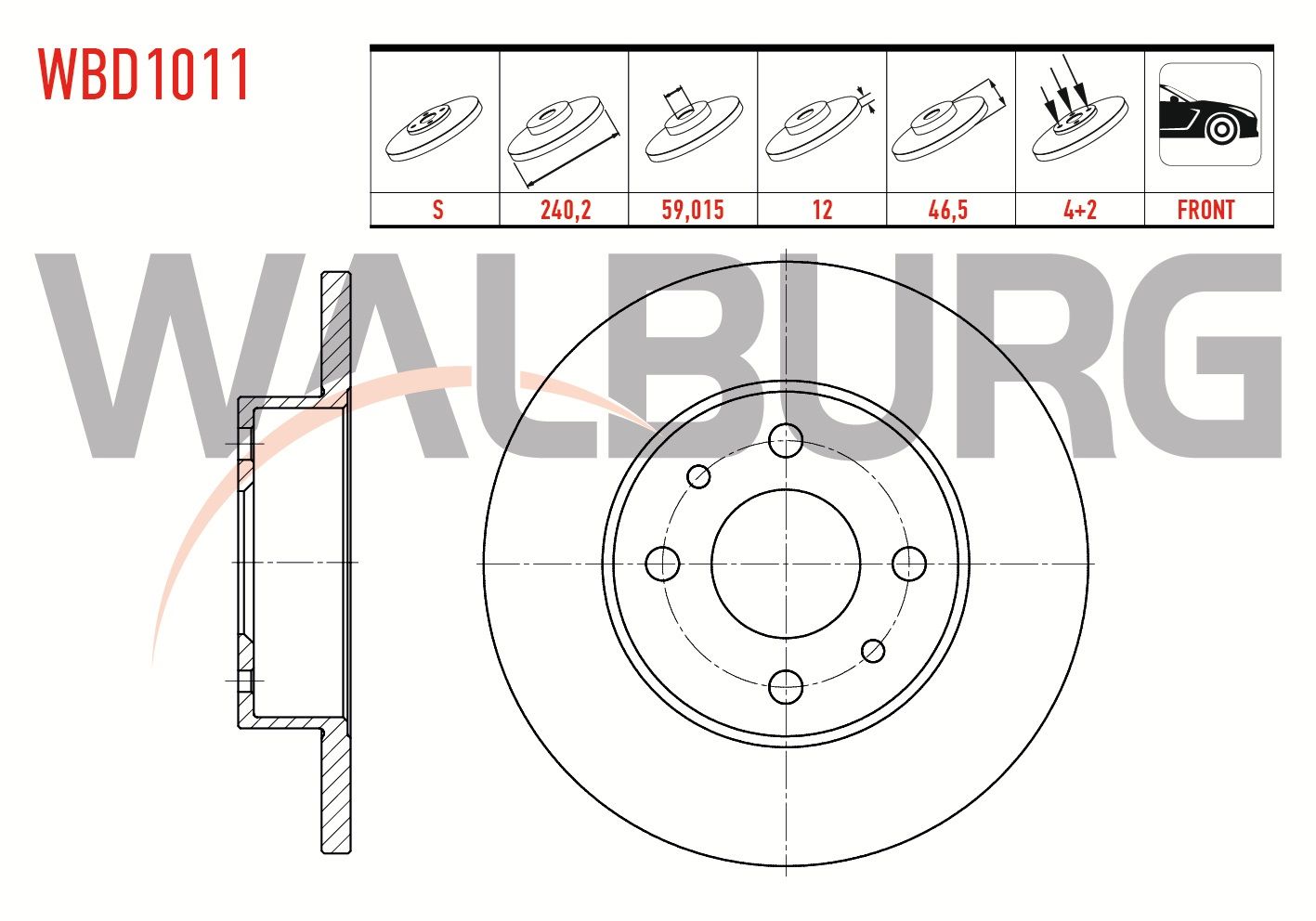 FREN DISKI ON DUZ 4 BJN 240,2X12X59,02X46,5 FIAT UNO 70 1.4i 1994-2000/ SAHIN 1.4 - 1.6 1993-2002 - WBD1011