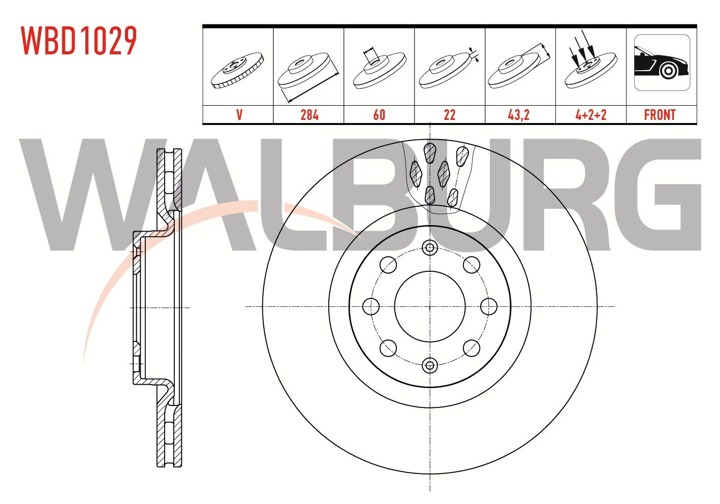FREN DISKI ON HAVALI 4 BJN 284X22X60X43,2 FIAT G.PUNTO 1.3 MJT - 1.9 MJT 2005-2012/ OPEL CORSA D 1.3 CDTI - 1.2 - 1.4 2006-2014 - WBD1029
