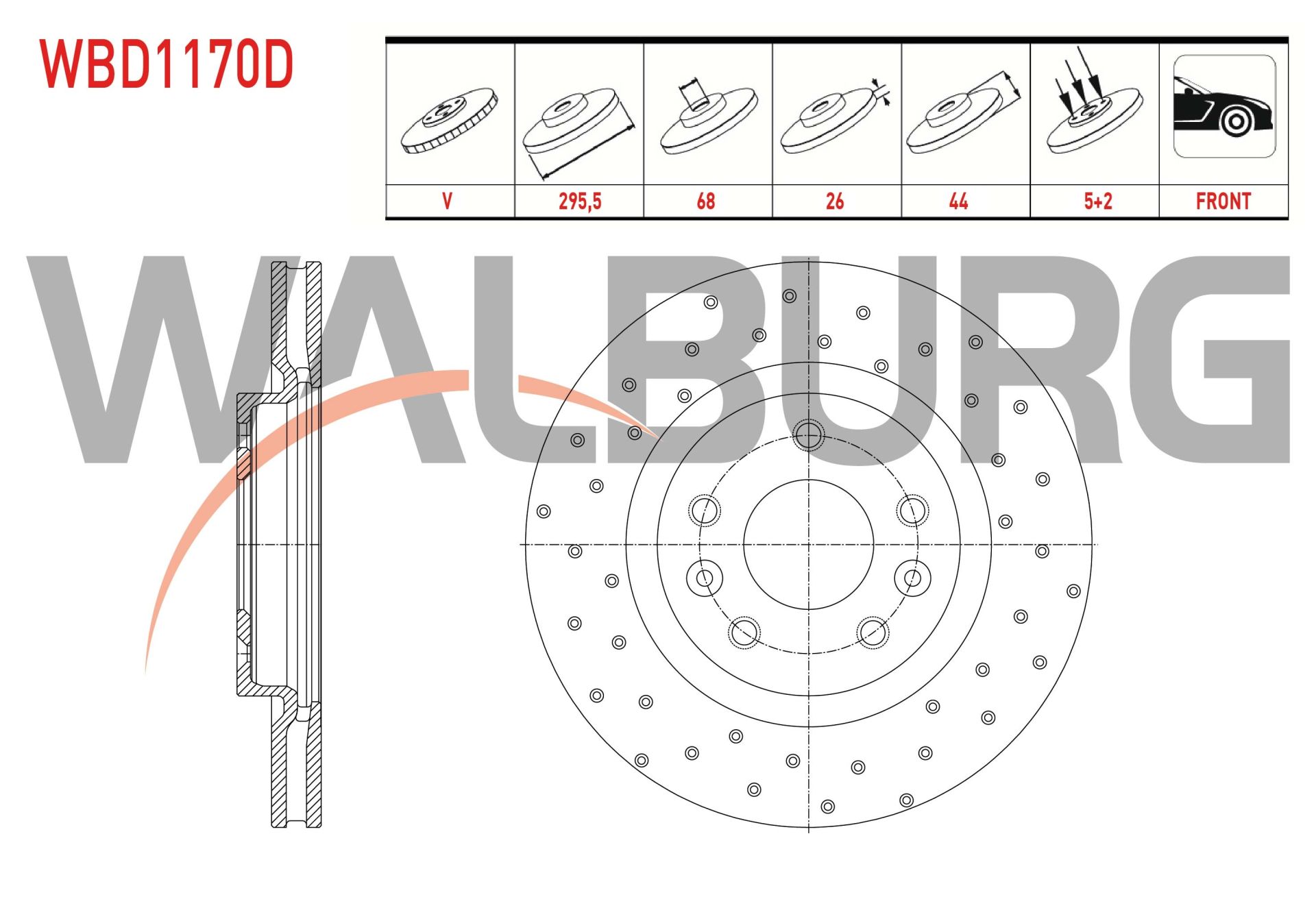 FREN DISKI ON HAVALI PERFORMANS DELIKLI 5 BJN 295,5X26X68X44 QASHQAI 1.3 DIG-T 21-/1.6 DCI - 1.5 DCI - 1.2 DIG-T 14-/X-TRAIL 1.6 DCI 13-/KADJAR 1.5 DCi - 1.6 DCi - 1.2 TCe 2015-/MEGANE IV 1.6 DCI 16- - WBD1170D
