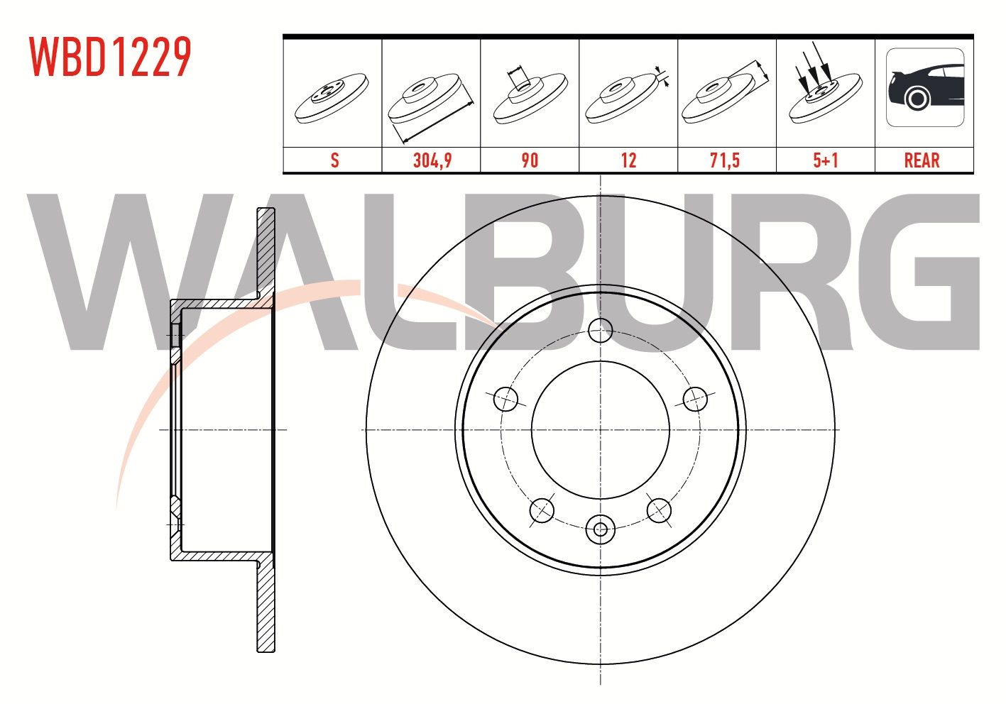 FREN DISKI ARKA DUZ 5 BJN (BJN DELIK CAP 15,5mm) 304,9X12X90X71,5 RENAULT MASTER III (FV) 2.3 DCI 2010- - WBD1229