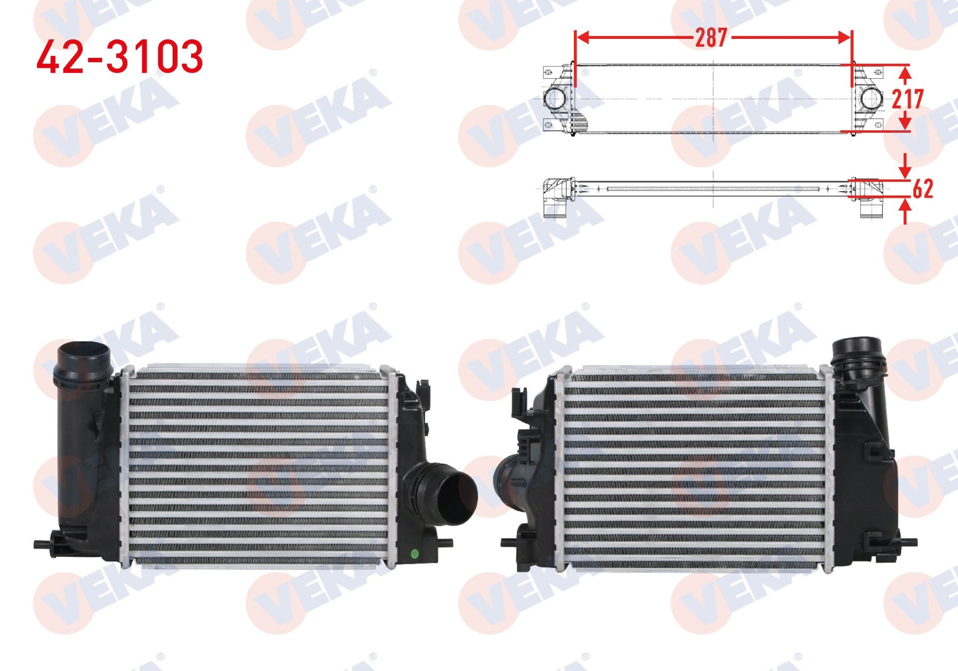 TURBO RADYATORU (INTERCOOLER) RENAULT MEGANE IV 1.5 Dci, BluedCi- 2015- / TALISMAN 1.5 dCi 2015- / KADJAR 1.2 TCe, 1.5 BlueDci 2015- / NISSAN QASHQAI II (J11) 1.5 Dci 2013- - 42-3103