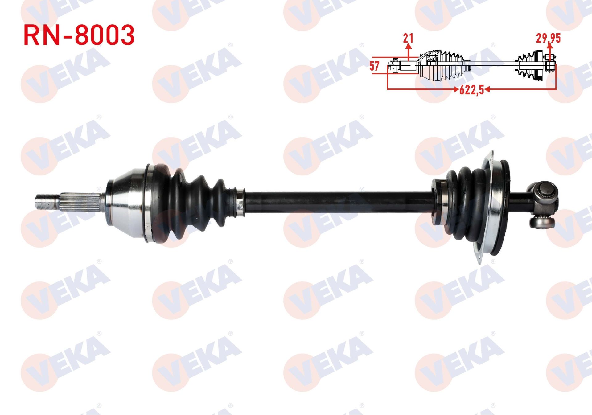 KOMPLE AKS SOL ON KANGOO 1.9 DTI UZUNLUK 624,7mm 1998-2008 RN-8003