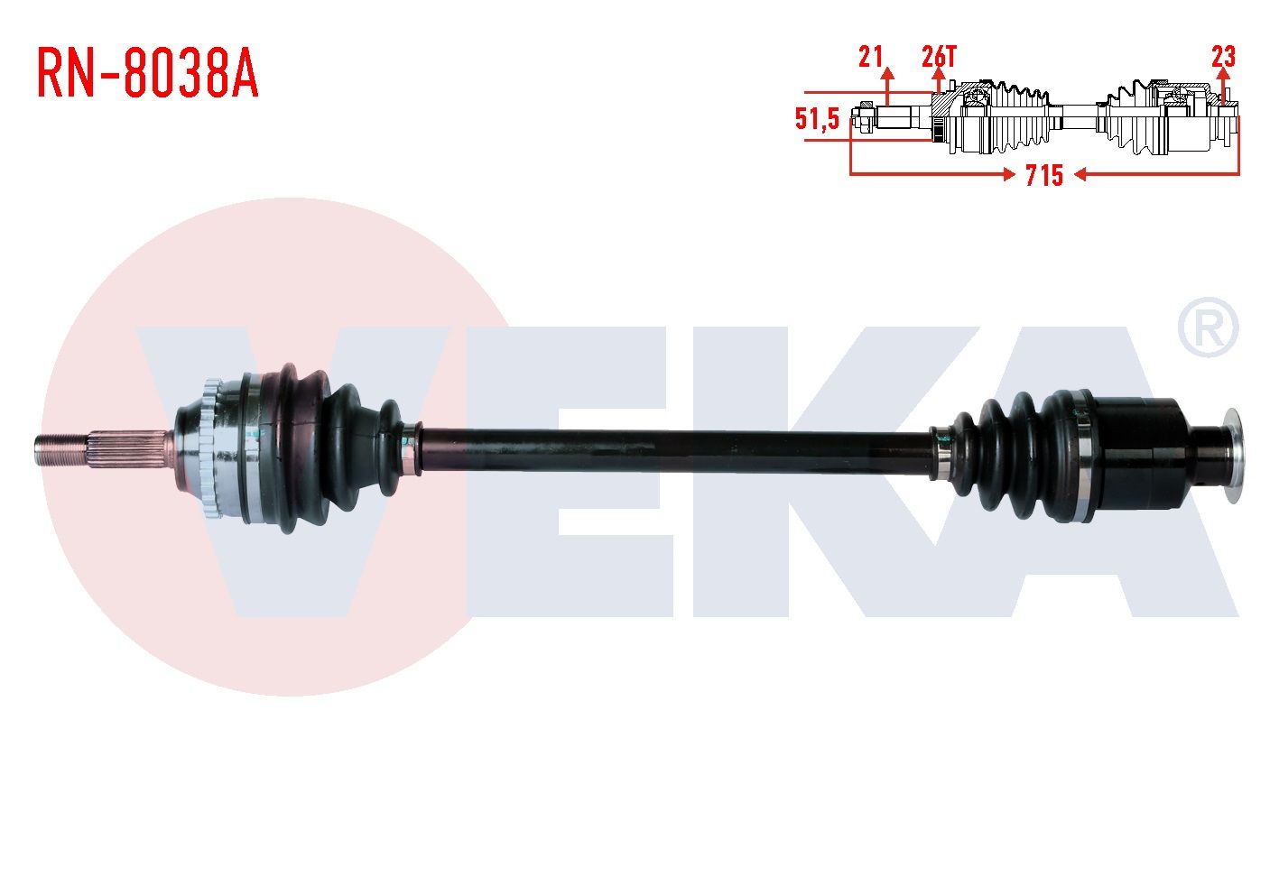 KOMPLE AKS SAG ON RENAULT CLIO II (BB0/1/2,CB0/1/2) 1.4i 16v ABSLI 26 DIS UZUNLUK 715 mm 1998-2005 RN-8038A