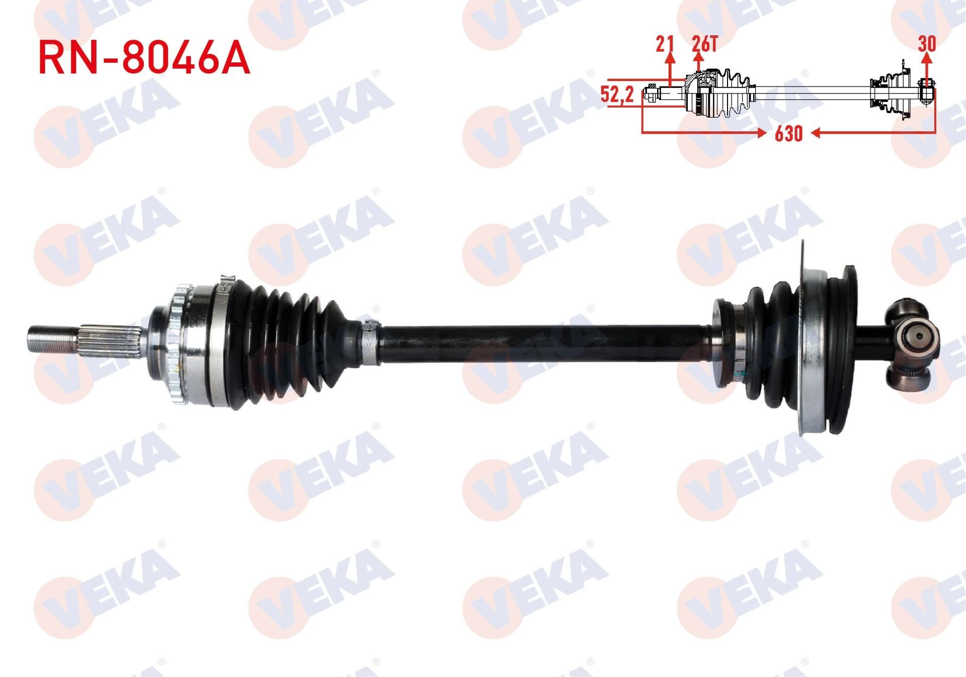 KOMPLE AKS SOL ON RENAULT CLIO II (BB0/1/2,CB0/1/2) 1.5 DCI ABSLI 26 DIS UZUNLUK 630 mm 1998-2005 RN-8046A