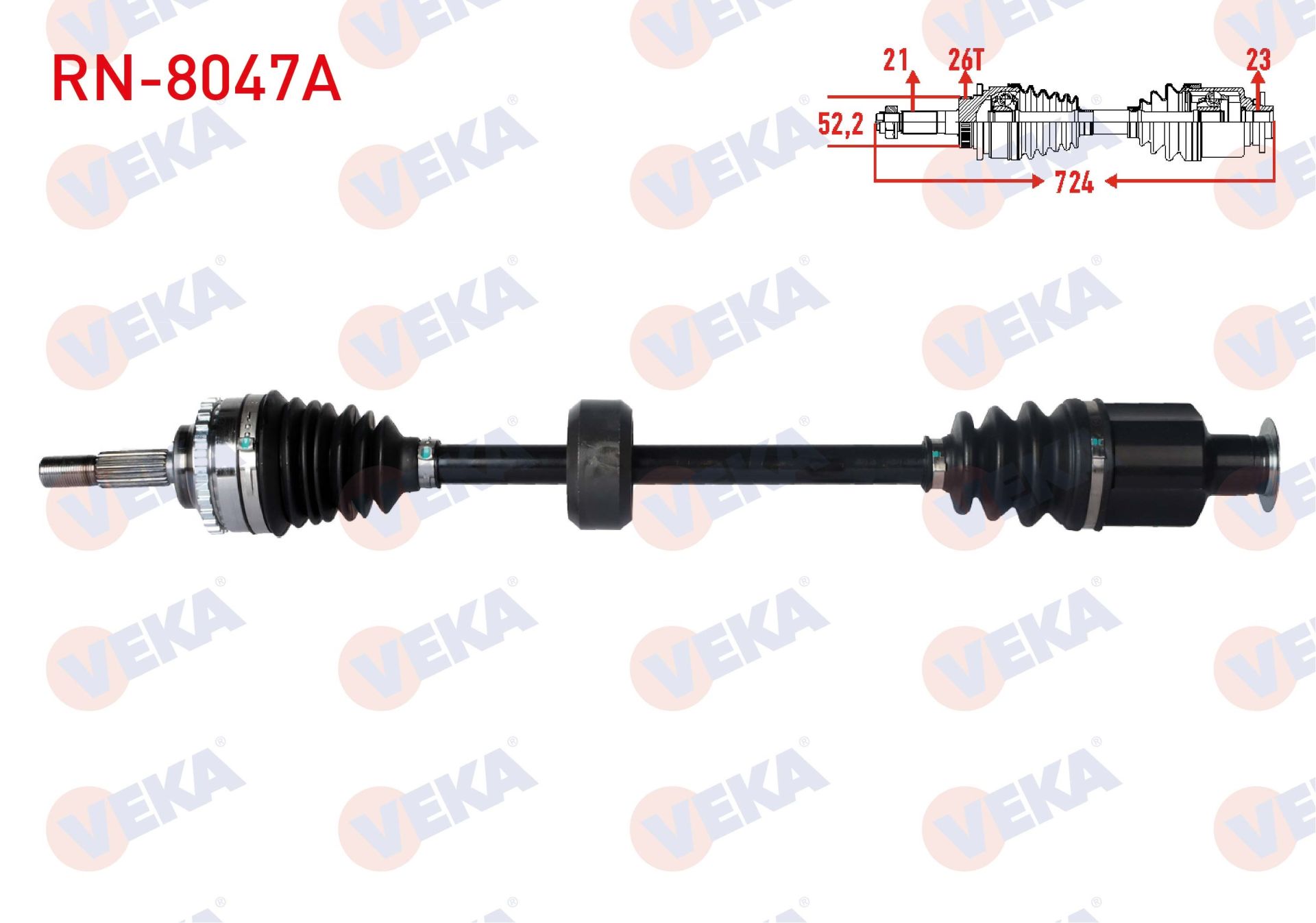 KOMPLE AKS SAG ON ABSLI 26 DIS UZUNLUK 723,5mm RENAULT CLIO II (BB0/1/2,CB0/1/2) 1.2 16v, 1.5 DCI YAYLI TIP 1998-2005 RN-8047A