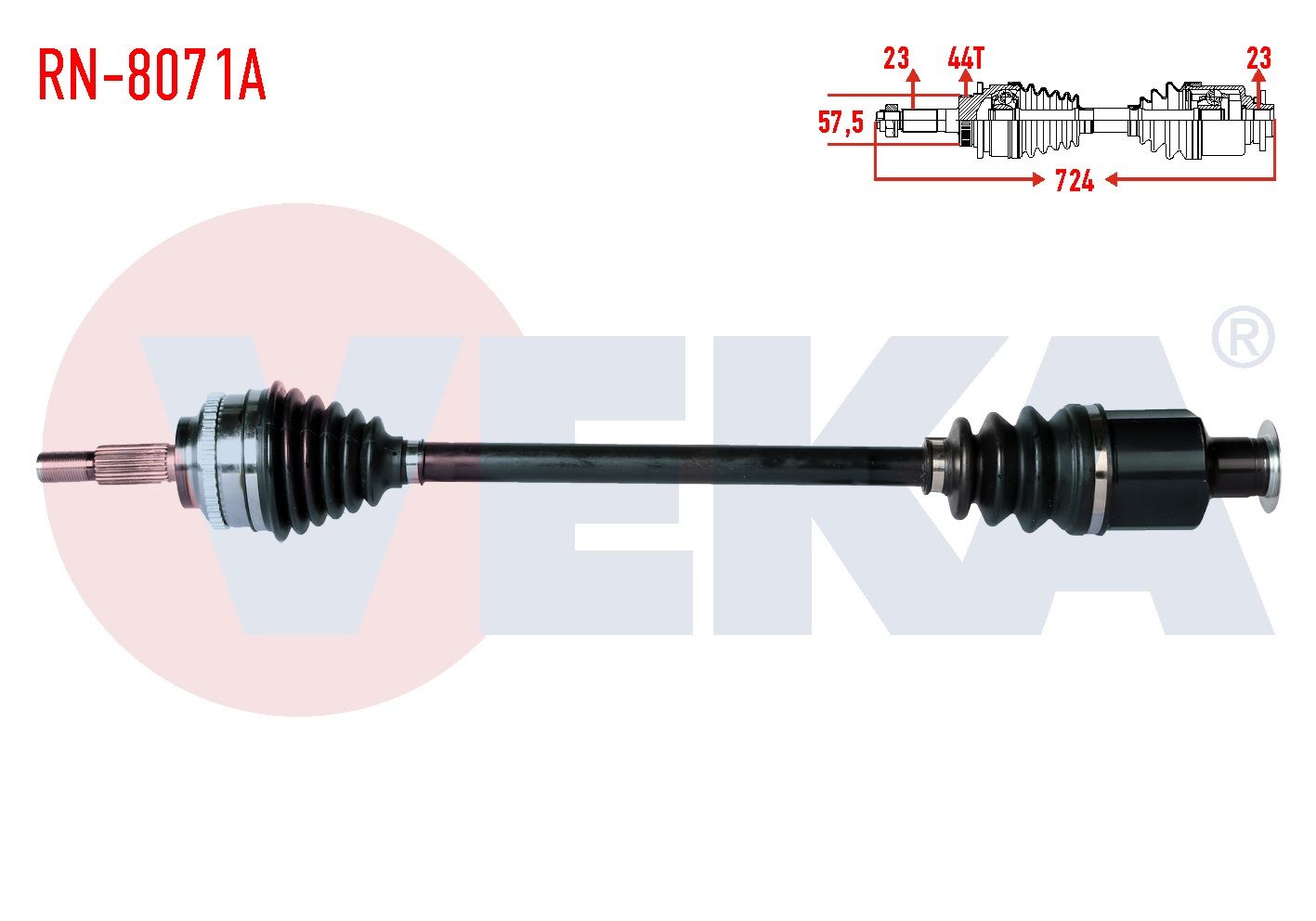 KOMPLE AKS SAG ON RENAULT KANGOO (KC0/1) 1.5 DCI KALIN FREZE ABSLI 44 DIS UZUNLUK 724mm 1998-2008 RN-8071A