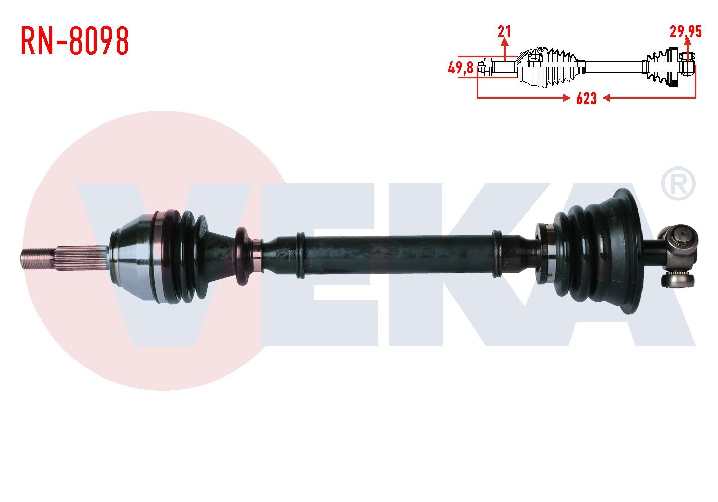 KOMPLE AKS SOL ON RENAULT CLIO II (BB0/1/2,CB0/1/2) 1.4i UZUNLUK 623 mm 1998-2005 RN-8098