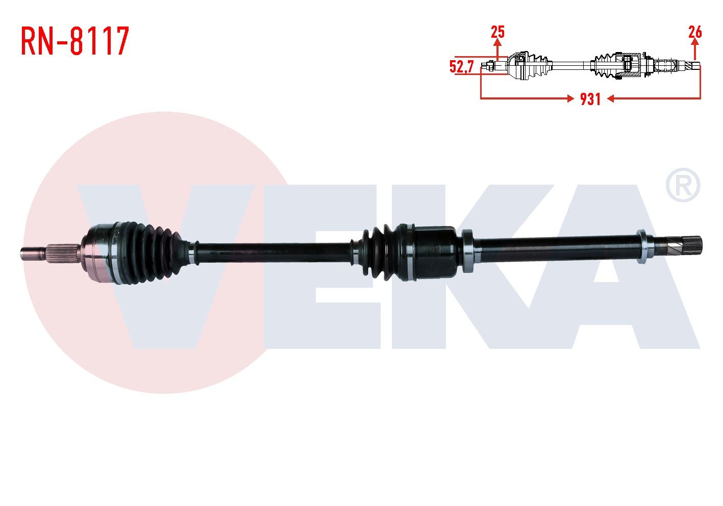 KOMPLE AKS SAG ON RENAULT FLUENCE (L30) 1.5 DCI 6 VITES UZUNLUK 931mm 2009- RN-8117