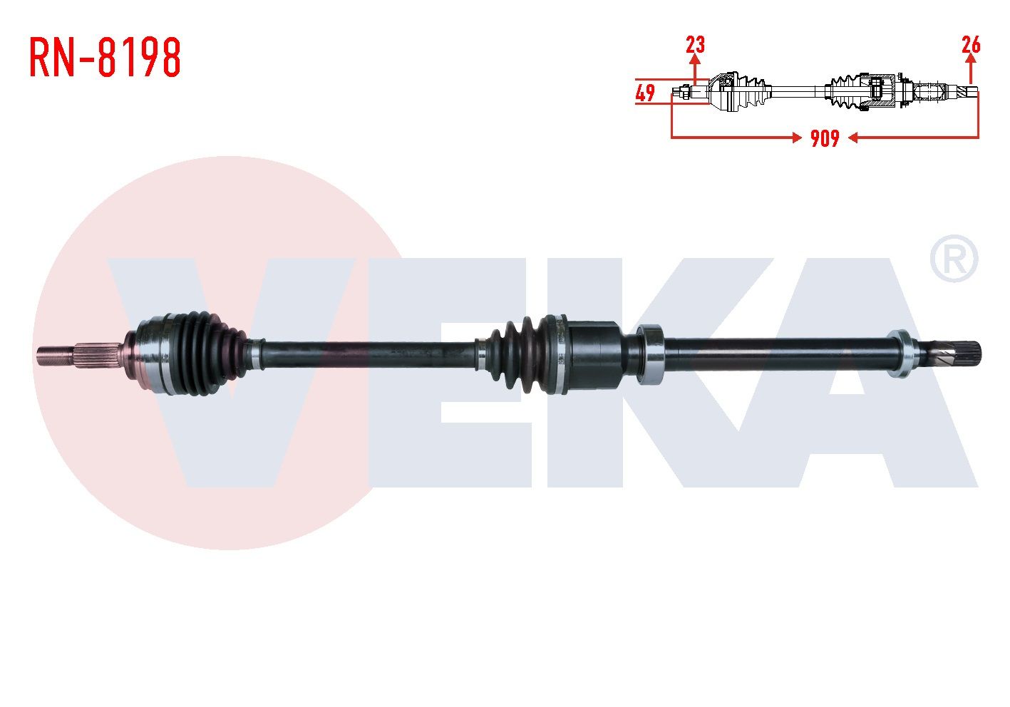 KOMPLE AKS SAG ON RENAULT CLIO IV 0.9 TCE UZUNLUK 909mm 2012- RN-8198