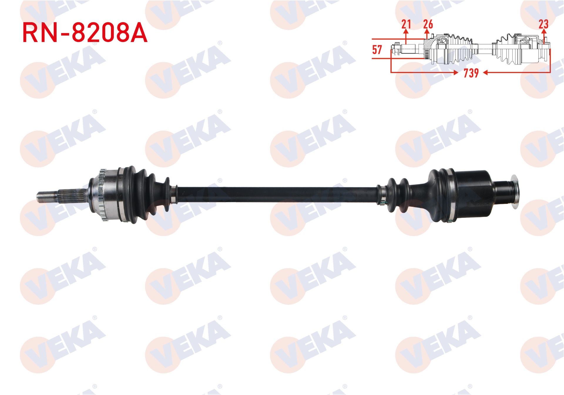 KOMPLE AKS SAG ON RENAULT CLIO II (BB0/1/2,CB0/1/2) 1.4i 16v A-T ABSLI 26 DIS UZUNLUK 739 mm 1998-2005 RN-8208A