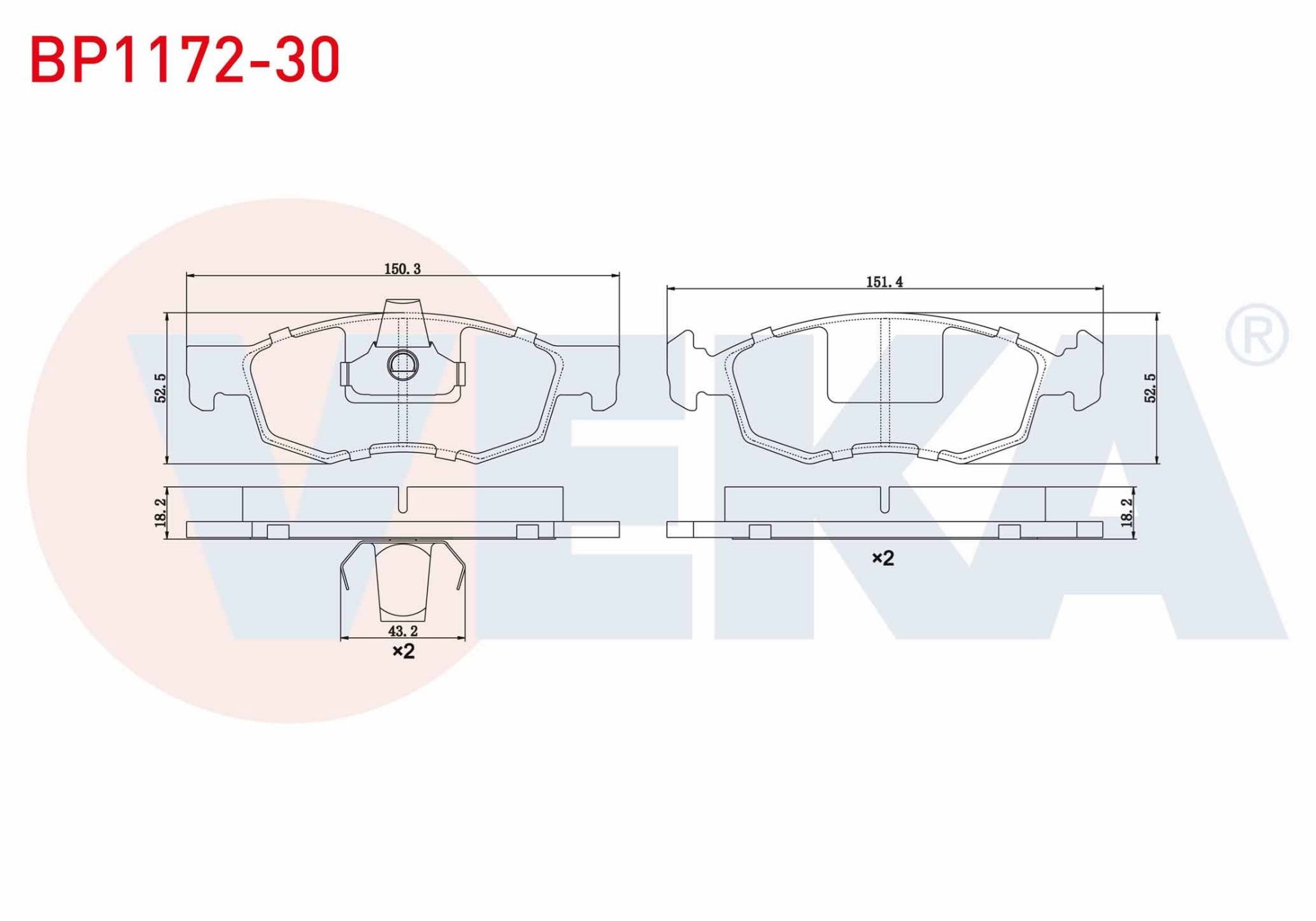 FREN BALATA ON FIAT DOBLO (119,223) 1.9 JTD 17.80mm 2001-2010 - BP1172-30
