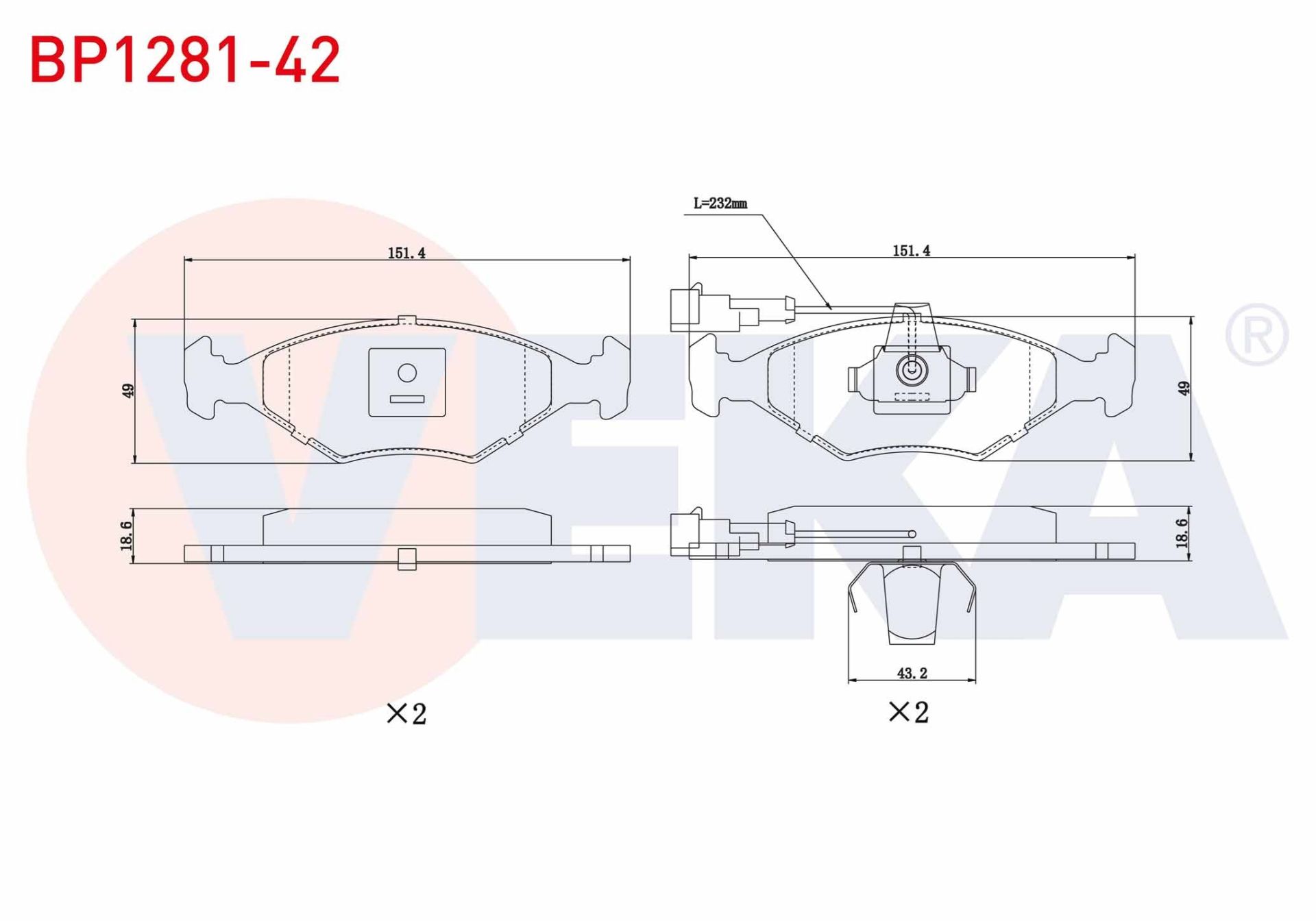 FREN BALATA ON FISLI FIAT PALIO 1.2i 16v 1996-2005/ PALIO 1.4i 1996-2005/ PALIO 1.6i 16v 1996-2005/ ALBEA 1.2 1996-2003/ ALBEA 1.6 1996-2003/ SIENA 1.4i 1997-2002/ SIENA 1.6i 16v 1997-2002 - BP1281-42