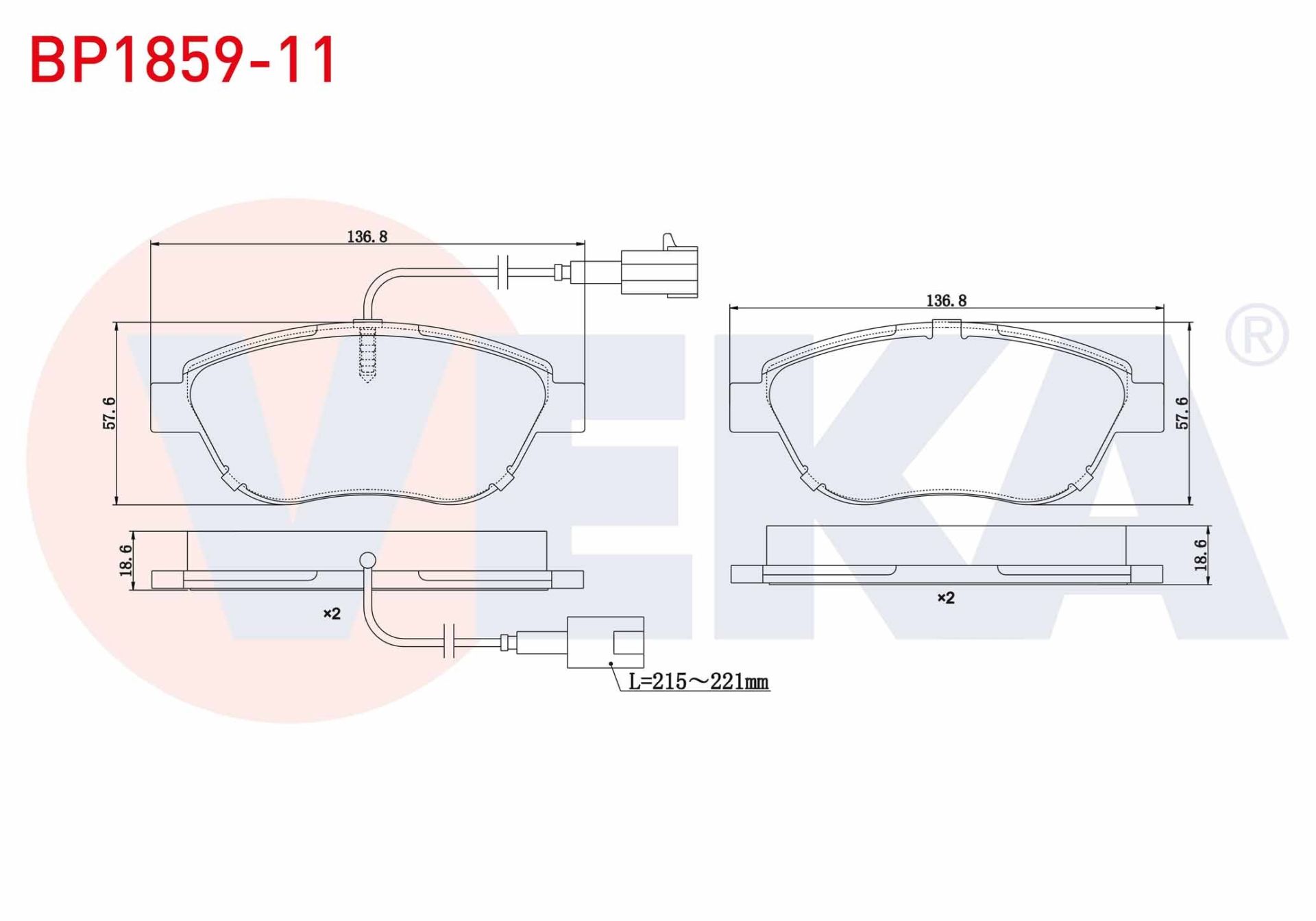 FREN BALATA ON CIFT FISLI FIAT DOBLO 1.3 MJT 90 HP 2010-/G.PUNTO 1.3 MJT 2005-2012/LINEA 1.4 T-JET 120 HP 2007-/LINEA 1.6 MJT 120 HP 2007-/BRAVO II 1.4 T-JET 2006-/OPEL COMBO D 1.6 CDTI 2012-  - BP1859-11