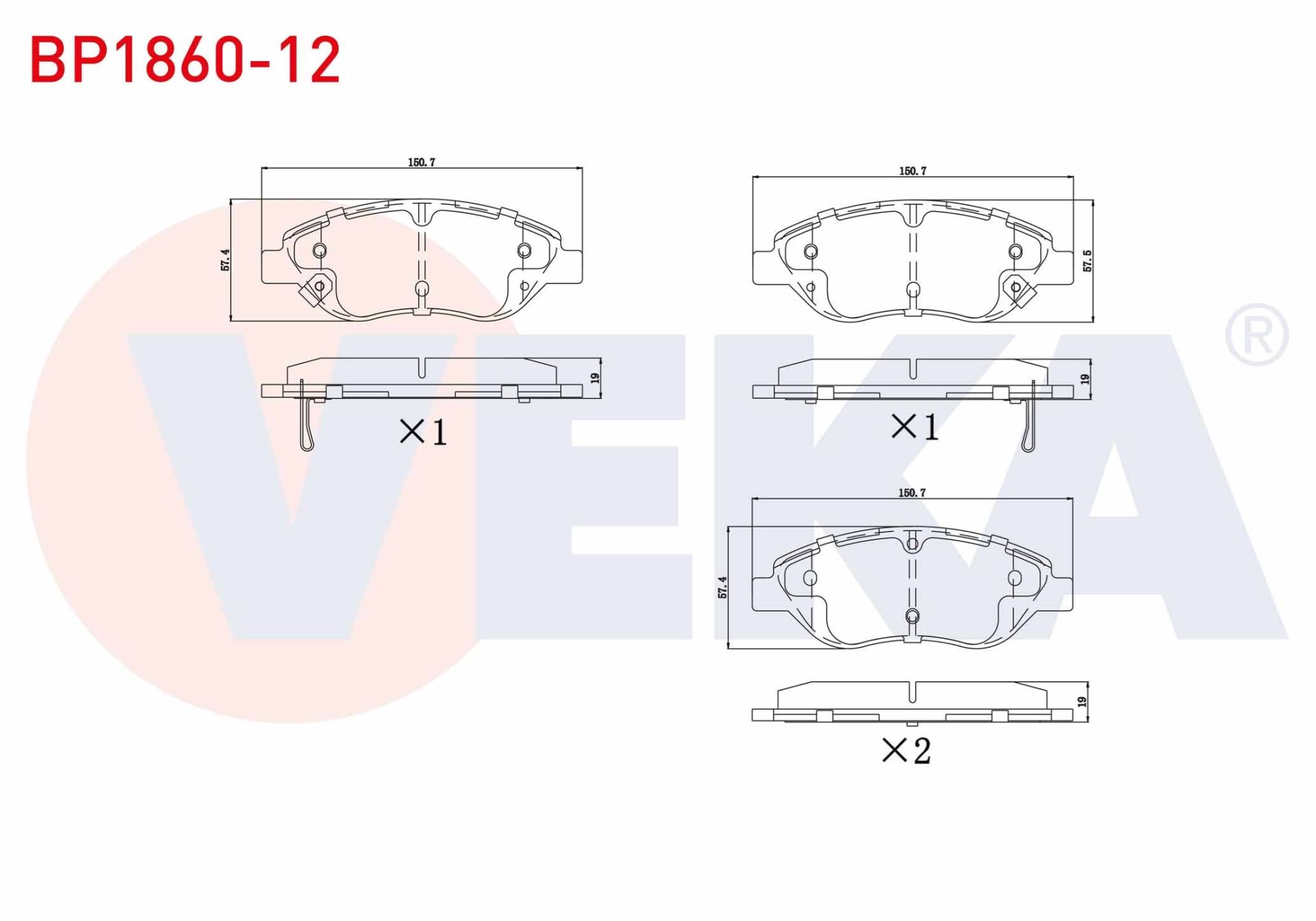 FREN BALATA ON IKAZLI FIAT EGEA 1.3 MJT 95 HP 2015-/ 1.4 T-JET 120 HP 2015-/ 1.6 MJT 120 HP 2015-/ 1.6 E-TORQ 110 HP 2015-/ 1.6 E-TORQ 120 HP 2015-/ 1.4 FIRE 95 HP 2015- BP1860-12