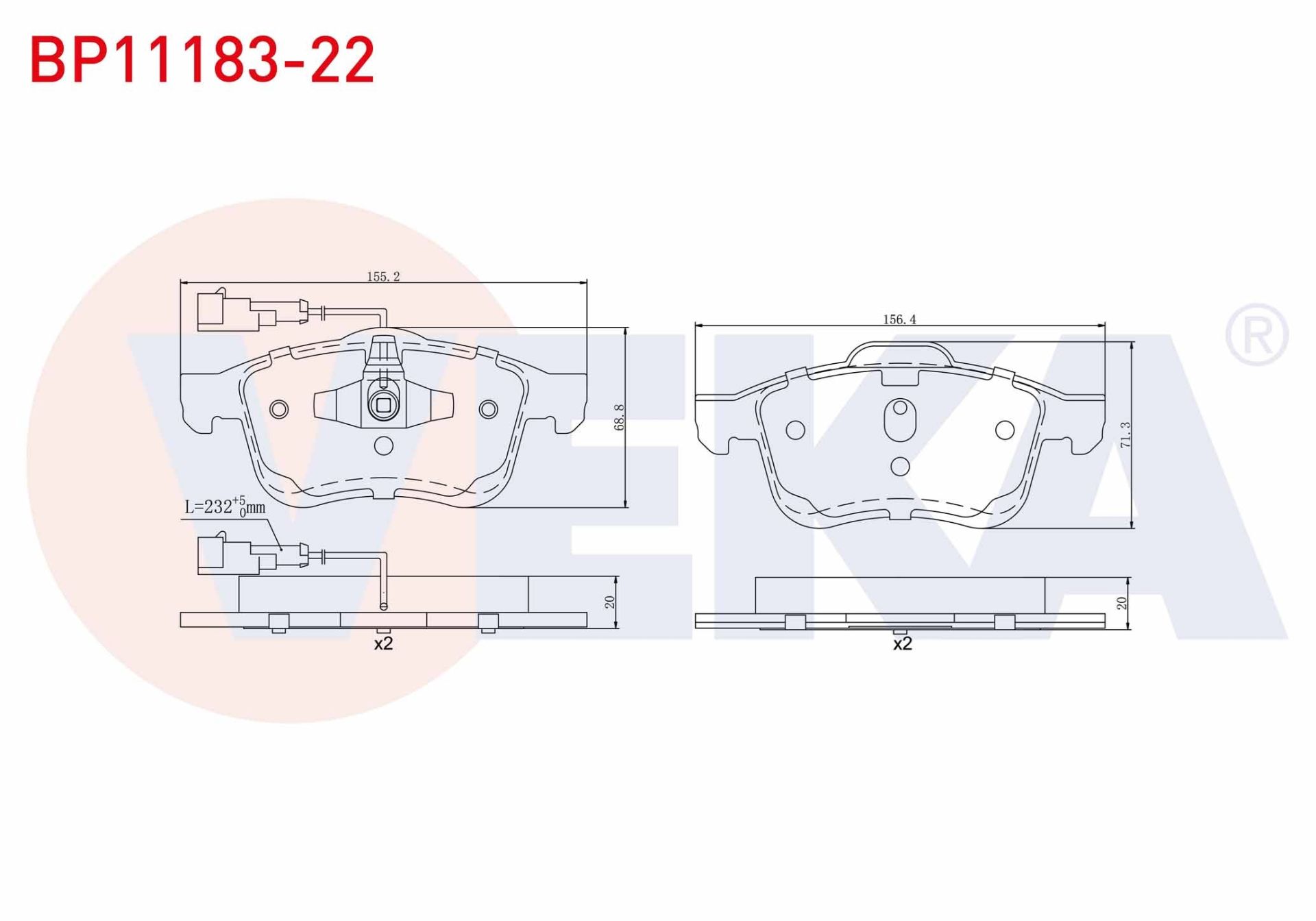 FREN BALATA ON CIFT FISLI FIAT DOBLO (152,263) 1.6 MJT 2010-/ DOBLO (152,263) 1.3 MJT 2010-/ DOBLO (152,263) 1.9 MJT 2010- / OPEL COMBO D 1.6 CDTI 2012- - BP11183-22