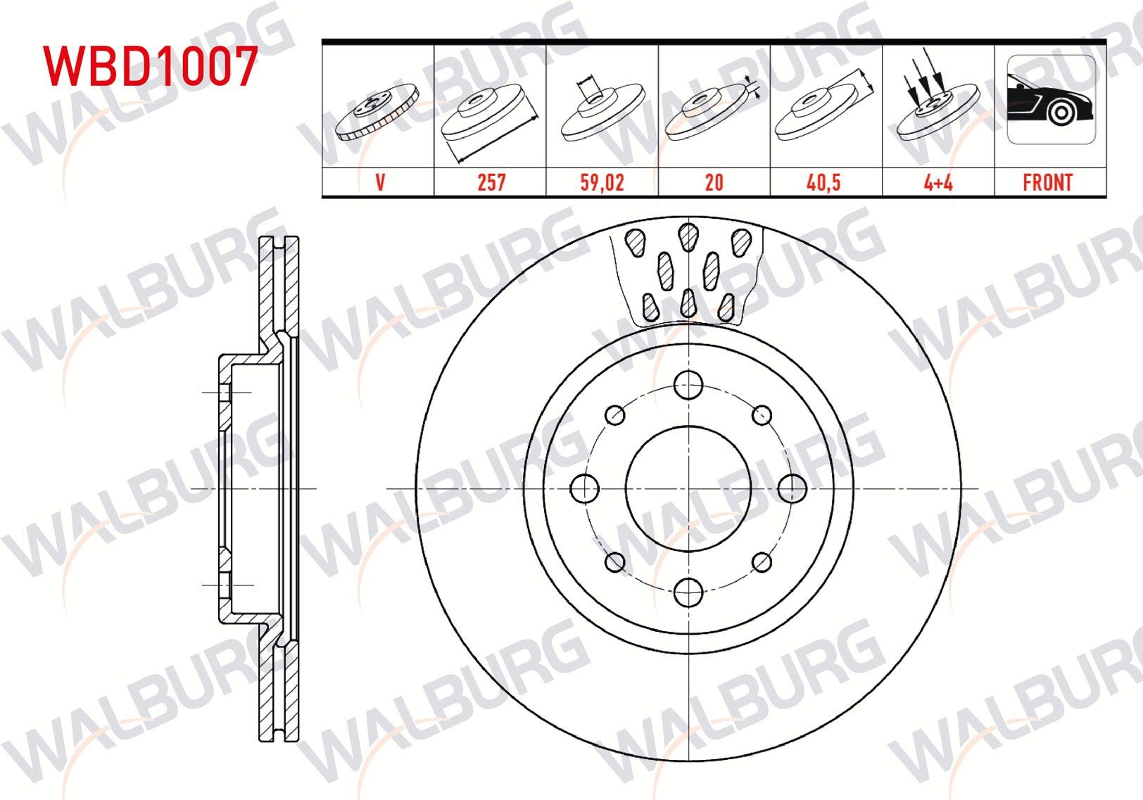 FREN DISKI ON HAVALI 4 BJN 257X20X59,02X40,5 FIAT ALBEA 1.3 MJT-1.6 2003-2007/LINEA 1.3 MJT-1.6 MJT 2007-/DOBLO 1.6 2001-2010/PUNTO 1.3 MJT 2012-/ALFA ROMEO 145 1.4 1994-2001/146 1.6 1994-2001/ - WBD1007