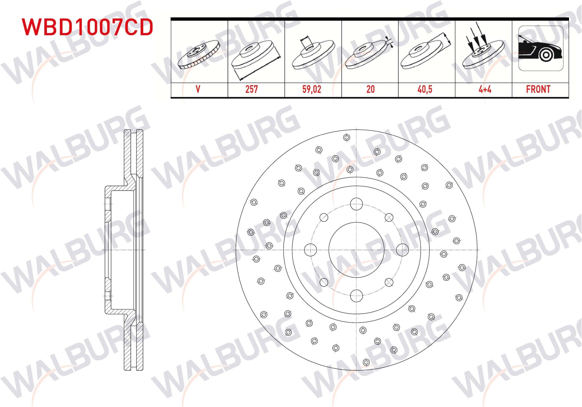FREN DISKI ON HAVALI KAPLAMALI PERFORMANS DELIKLI 4 BJN 257X20X59,02X40,5 FIAT ALBEA 1.3 MJT-1.6 2003-2007/LINEA 1.3 MJT-1.6 MJT 2007-/DOBLO 1.6 2001-2010/PUNTO 1.3 MJT 2012-/ALFA ROMEO 145 1.4 94-01 - WBD1007CD