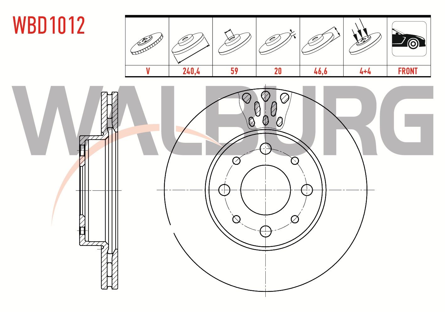 FREN DISKI ON HAVALI 4 BJN 240,4X20X59X46,6 FIAT ALBEA 1.2 - 1.6 1996-2003/ PALIO 1.2i 16v - 1.4i - 1.6i 16v 1996-2005 / SIENA 1.2i - 1.4i - 1.6i 16v 1997-2002 - WBD1012