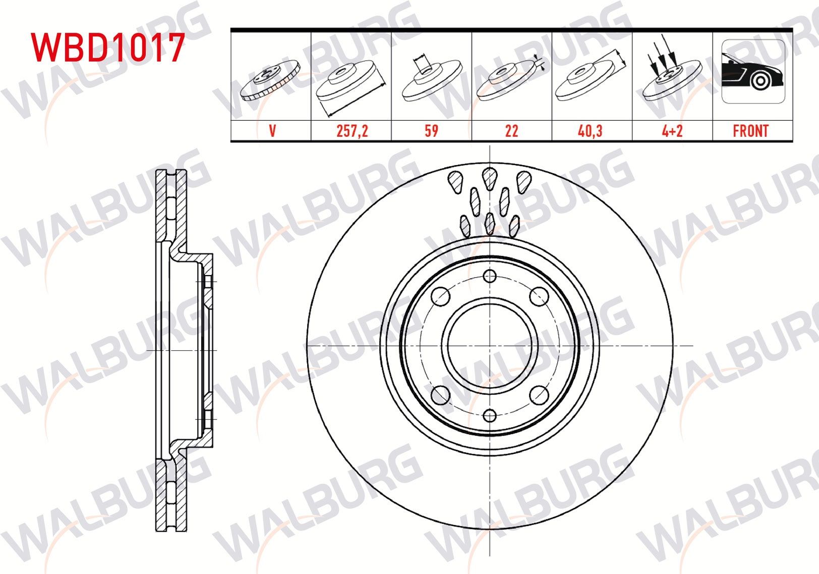 FREN DISKI ON HAVALI 4 BJN 257,2X22X59X40,3 FIAT LINEA 1.3 MJT- 1.4 2007-/ DOBLO 1.3 MJT 2001-2010/ FIORINO 1.3 MJT 2007-/ BIPPER 1.4 HDI 2008-/ NEMO 1.4 HDI 2007- - WBD1017