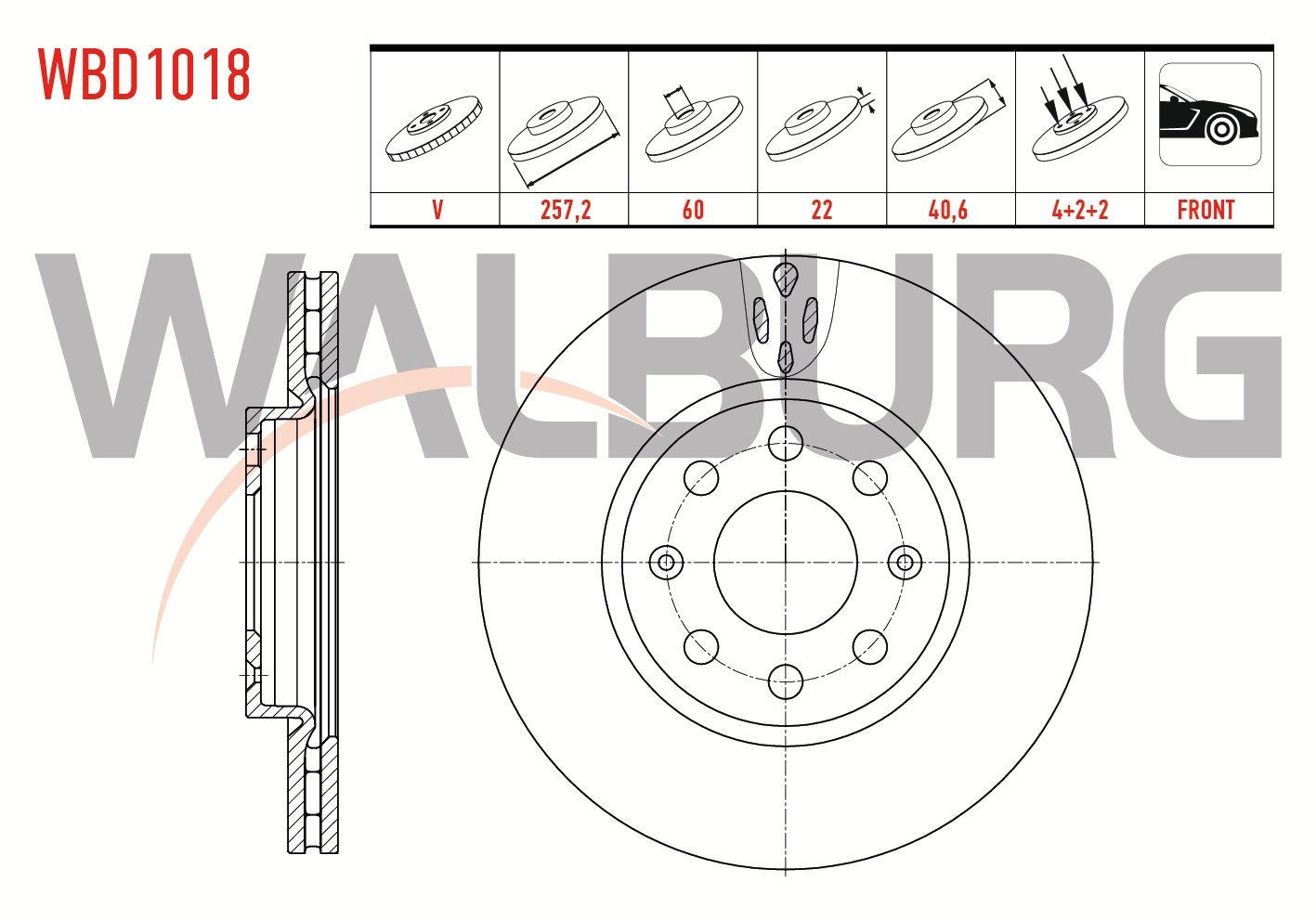 FREN DISKI ON HAVALI 4 BJN 257,2X22X60X40,6 FIAT G.PUNTO 1.3 MJT 2005-2012/ G.PUNTO 1.4 2005-2012/ G.PUNTO 1.2 MPI 2005-2012/ OPEL CORSA D 1.0 2006-2014/ OPEL CORSA D 1.2 2006-2014 - WBD1018