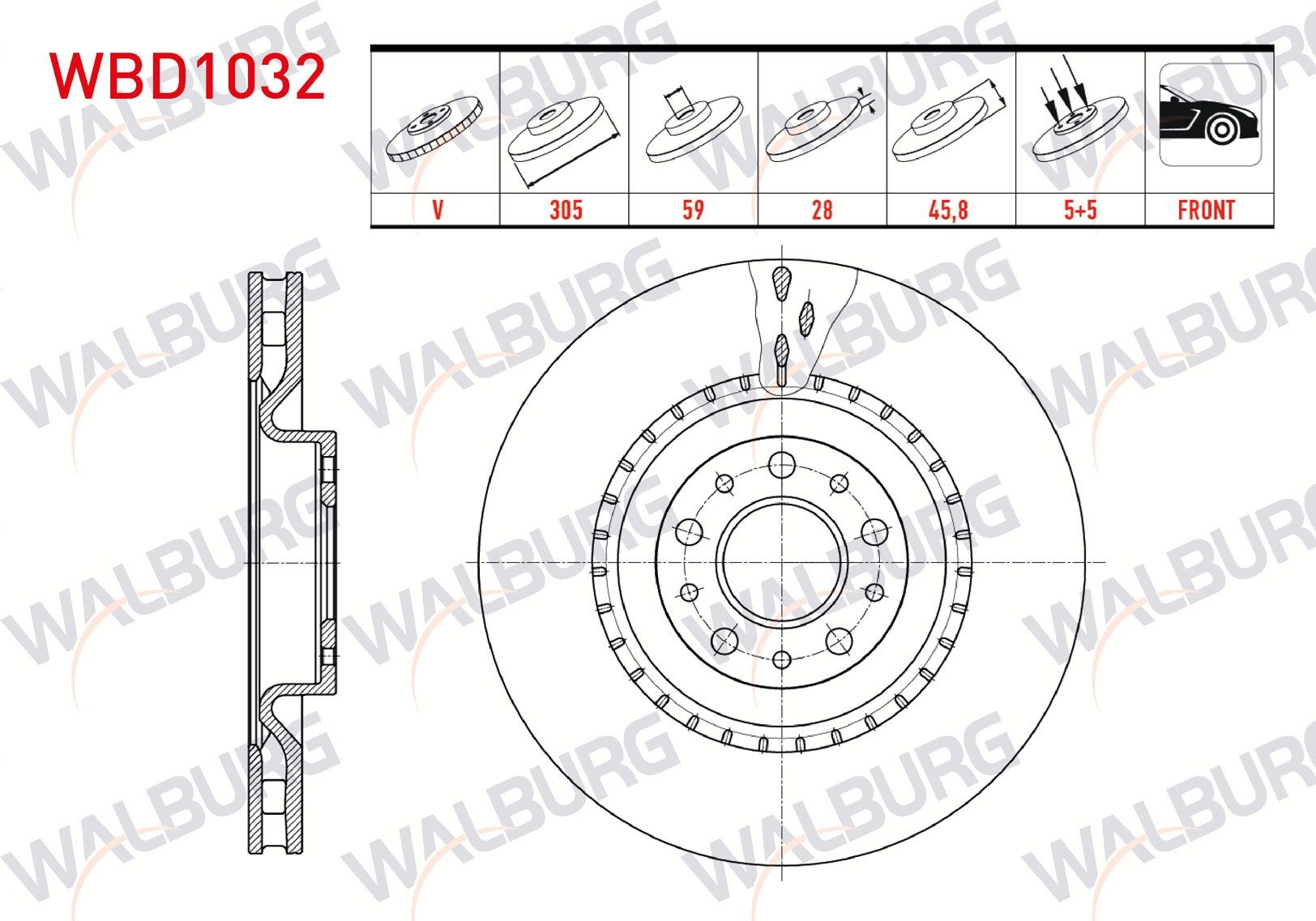 FREN DISKI ON HAVALI 5 BJN 305X28X59X45,6 FIAT DOBLO MAXI 1.6 MJT 2010- / DOBLO MAXI 1.3 MJT 2010- / DOBLO MAXI 1.4 2010- - WBD1032
