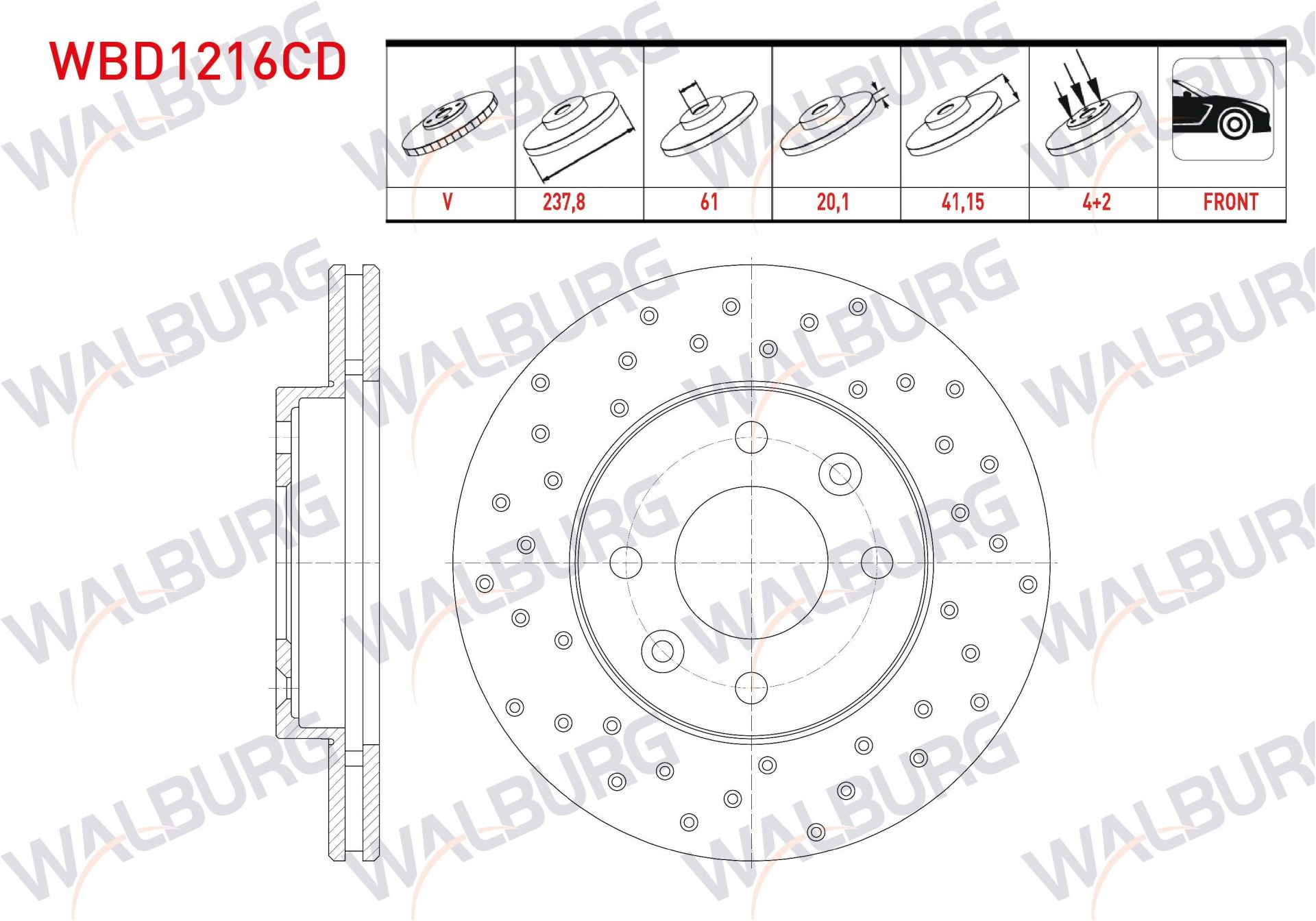 FREN DISKI ON HAVALI KAPLAMALI PERFORMANS DELIKLI 4 BJN 237,8X20,1X61X41,15 KANGOO 1.5 DCI 1998-2008/CLIO II 1.2i - 1.4i - 1.6i 1998-2005/SYMBOL II 1.4 - 1.5 DCI 2008-2012/MEGANE I 1.4 16v 1996-2003 - WBD1216CD