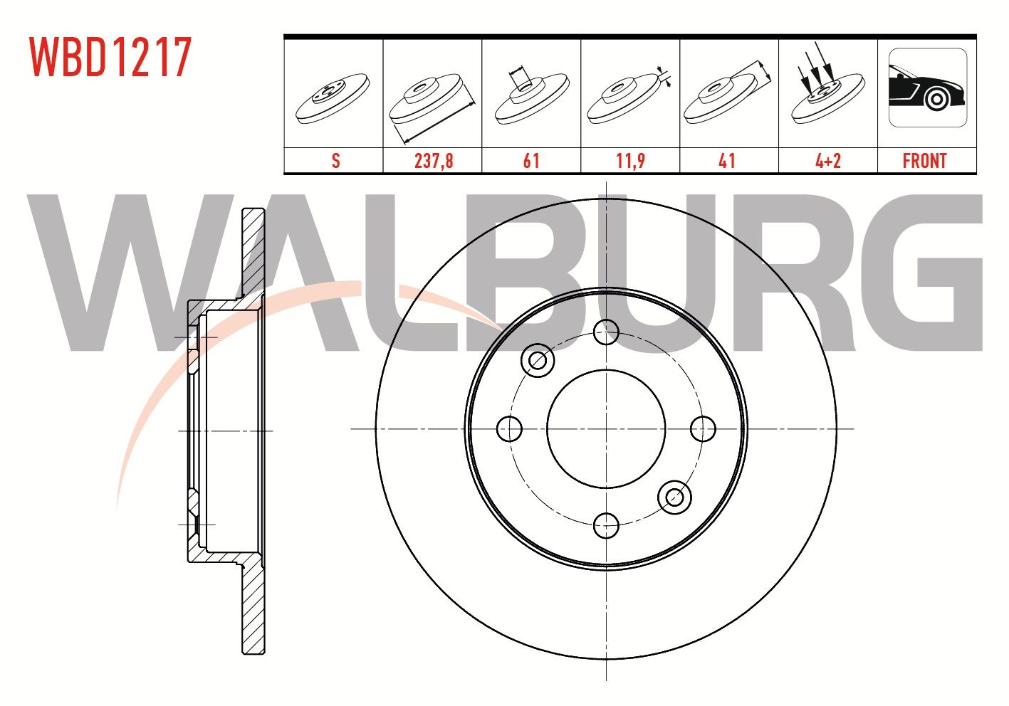 FREN DISKI ON DUZ 4 BJN 237,8X11,9X61X41 RENAULT R 9 1.4 1985-2000/ EXPRESS 1.4 - 1.9 D -1.6 D 1985-1998/ R 11 1.4 -1.6 - 1.7 1983-1995/ R 19 1.4 - 1.6 - 1.8i - 1.7 - 1.9 D 1988-2001 - WBD1217
