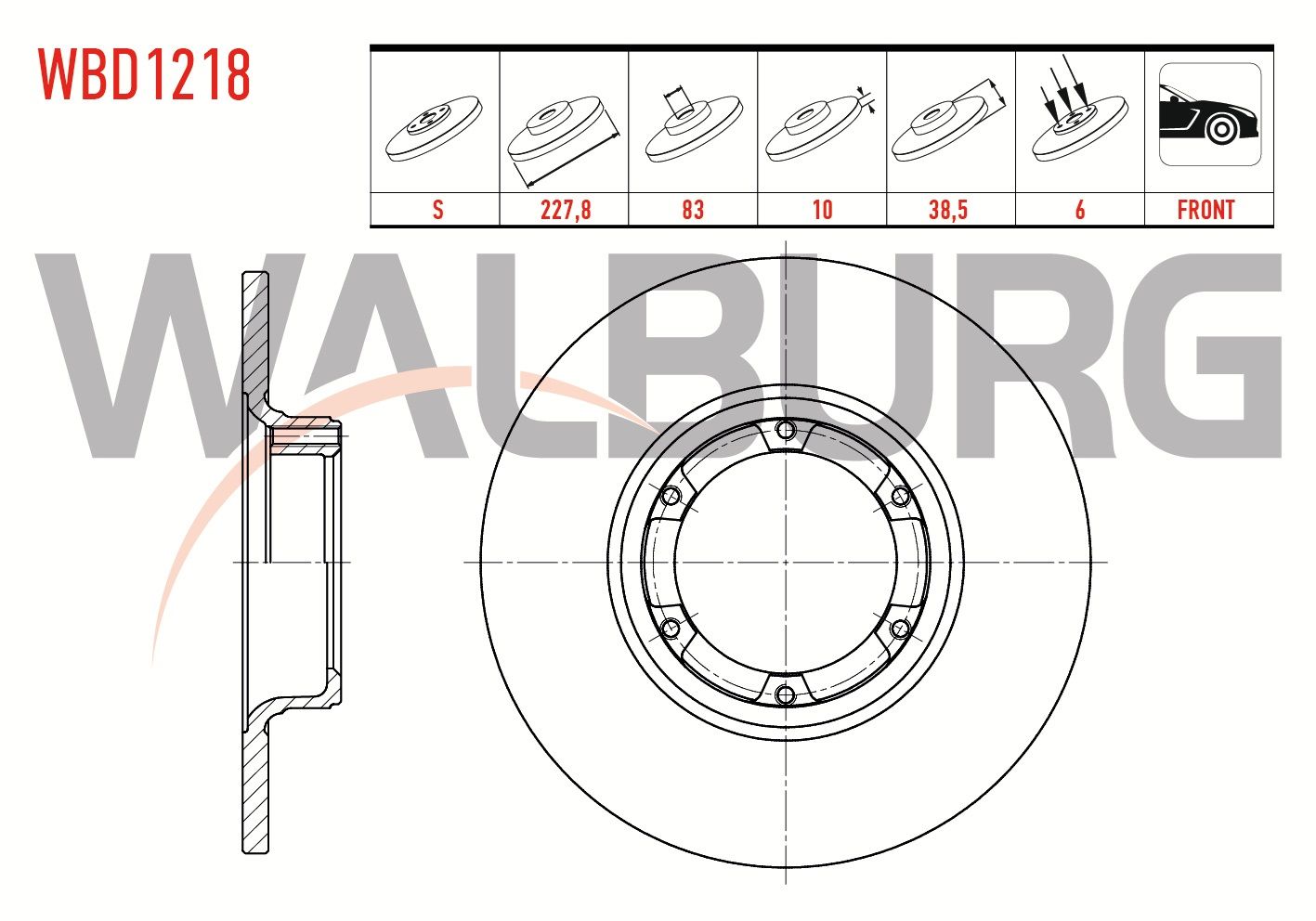 FREN DISKI ON DUZ 4 BJN 227,8X10X83X38,5 RENAULT R12 1.3 1971-2000 / R12 1.4 4 1971-2000 - WBD1218