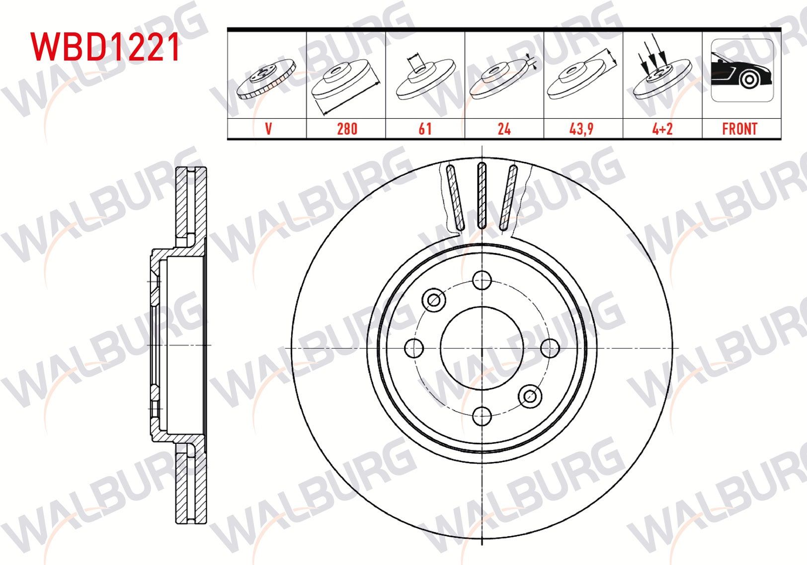 FREN DISKI ON HAVALI 4 BJN 280X24X61X43,9 RENAULT MEGANE II 02-08 / LAGUNA 93-01 / G.SCENIC 04-09 / CAPTUR 13- / DACIA DOKKER 12- / LODGY 12- - WBD1221