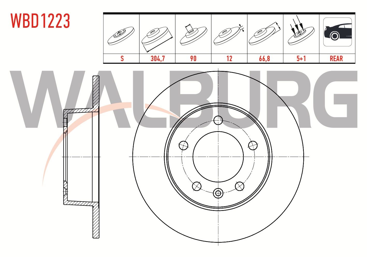 FREN DISKI ARKA DUZ 5 BJN 304,7X12X90X66,8 RENAULT MASTER II (FD) 1.9 DCI - 2.5 DCI 1998-2010/ MASTER III (FV) 2.5 DCI 2010-/ OPEL MOVANO A 1.9 DTI - 2.5 DTI 2001-2010 - WBD1223