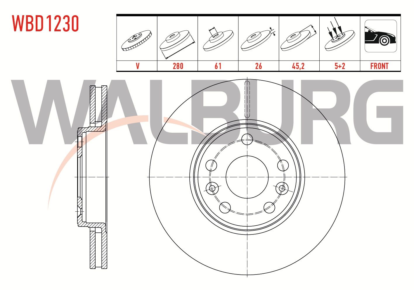 FREN DISKI ON HAVALI 5 BJN 280X26X61X45 RENAULT KANGOO Express (FC0/1_) 1.5 DCI 2008- / KANGOO (KW0/1) 1.5 DCI 2008- - WBD1230