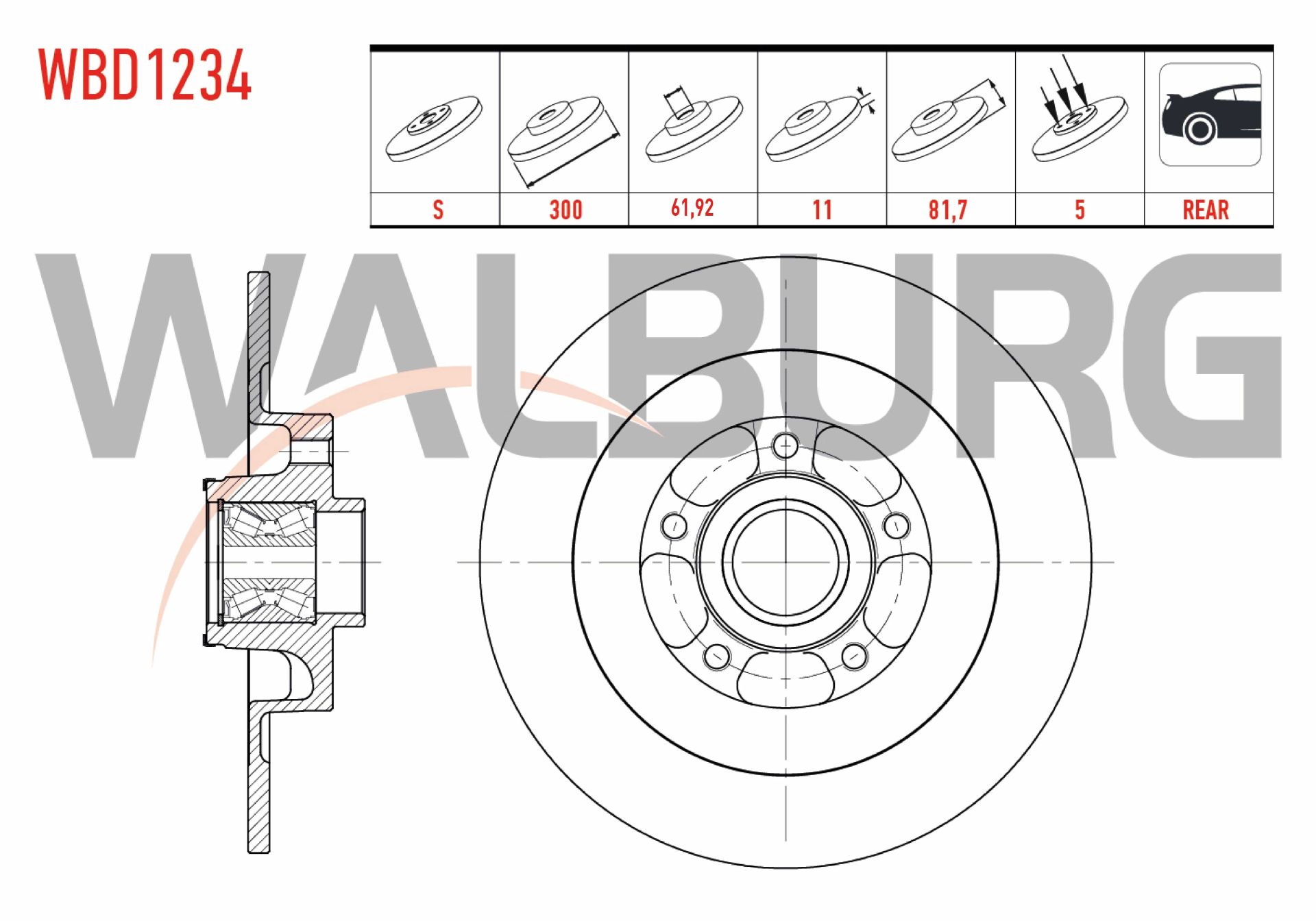 FREN DISKI ARKA DUZ 5 BJN 299,8X11X61,92X81,7 RENAULT LAGUNA III 1.5 DCI - 2.0 DCI - 1.6i 16v PORYA RULMANLI MANYETIK ABS HALKALI 2007-/ LATITUDE 1.5 DCI - 2.0 DCI 2011-/ TALISMAN 1.6 DCI 2015- - WBD1234