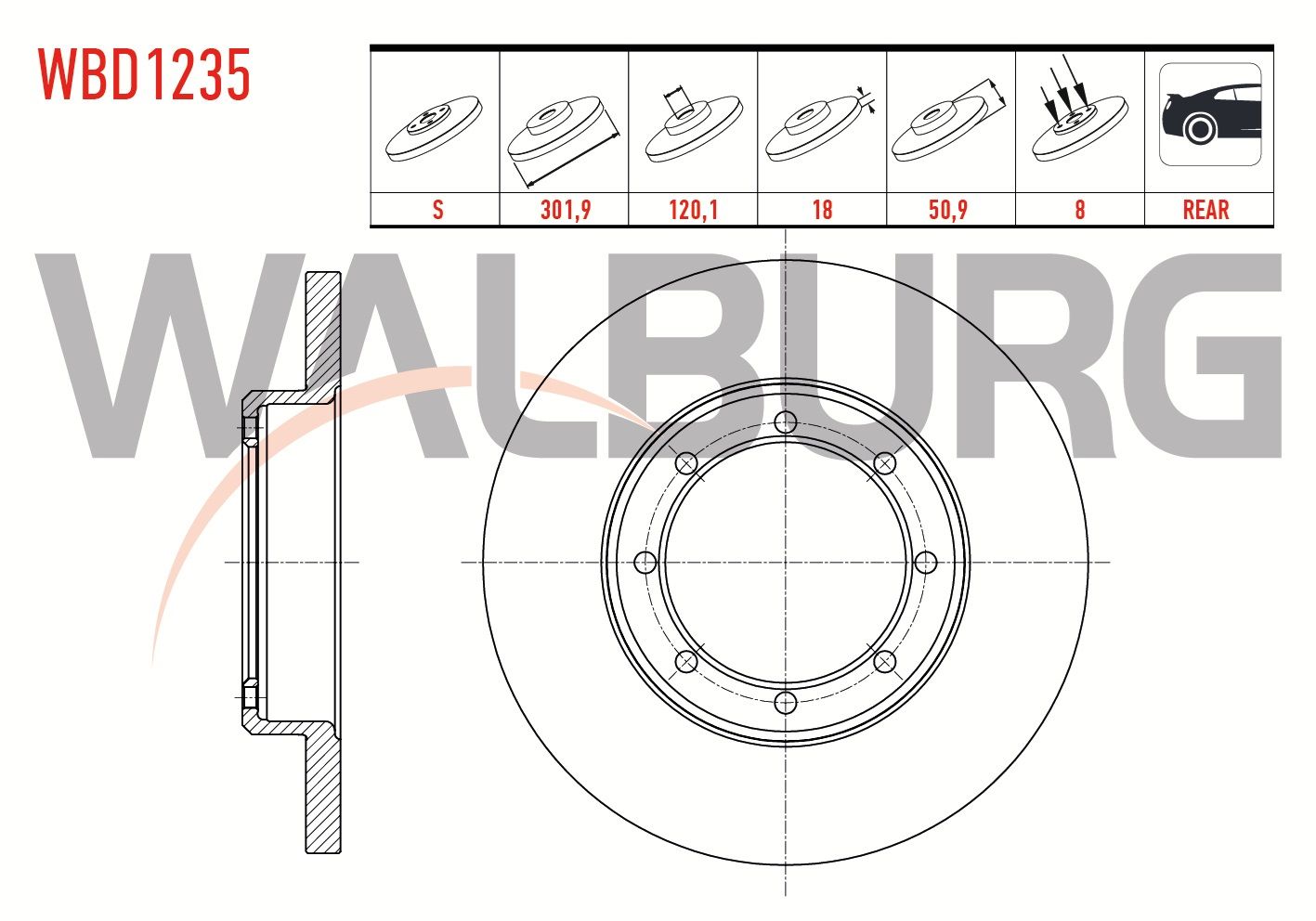 FREN DISKI ARKA DUZ 8 BJN 302X18X120,1X50,9 RENAULT MASTER III (FV) 2.3 DCI CIFT TEKER 2010- - WBD1235