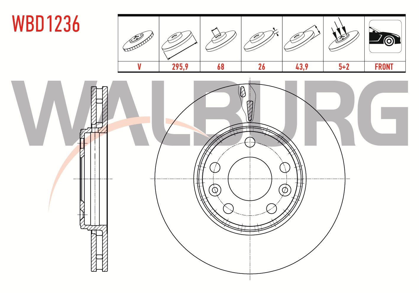 FREN DISKI ON HAVALI 5 BJN 296X26X68X44 RENAULT LAGUNA III 1.5 DCI - 2.0 DCI - 1.6i 16v 2007-/ LATITUDE 1.5 DCI - 2.0 DCI 2011-/ SCÉNIC III 1.5 DCI - 16i 16v 2009- - WBD1236