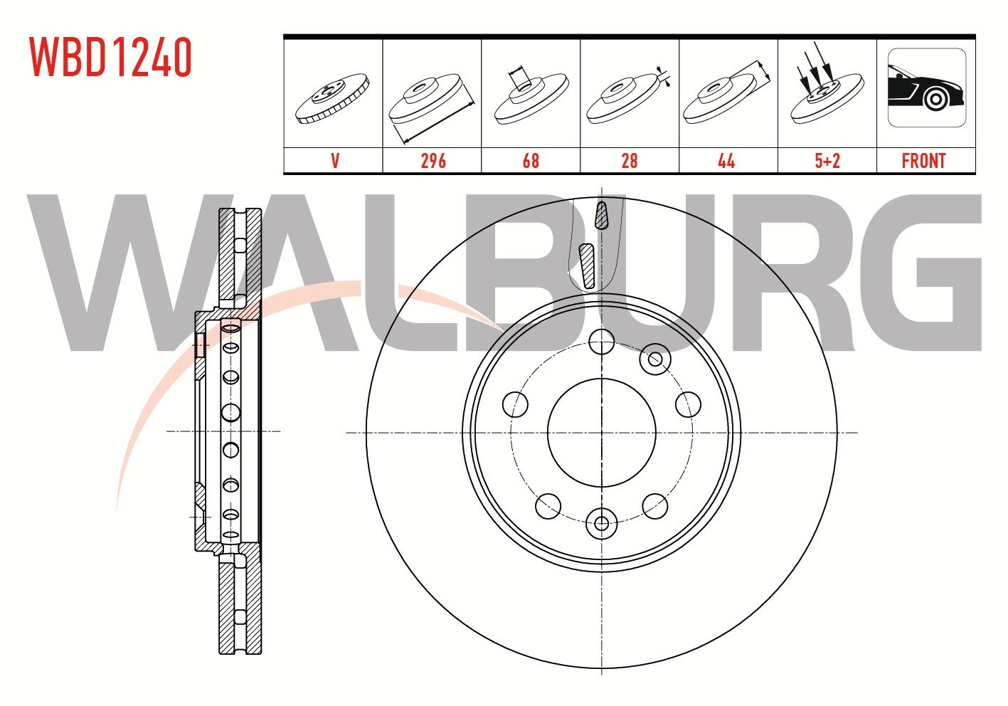 FREN DISKI ON HAVALI 5 BJN 296X28X68X44 RENAULT TRAFIC III 1.6 DCI 2014- / OPEL VIVARO (X83) 1.6 CDTI 2015- - WBD1240