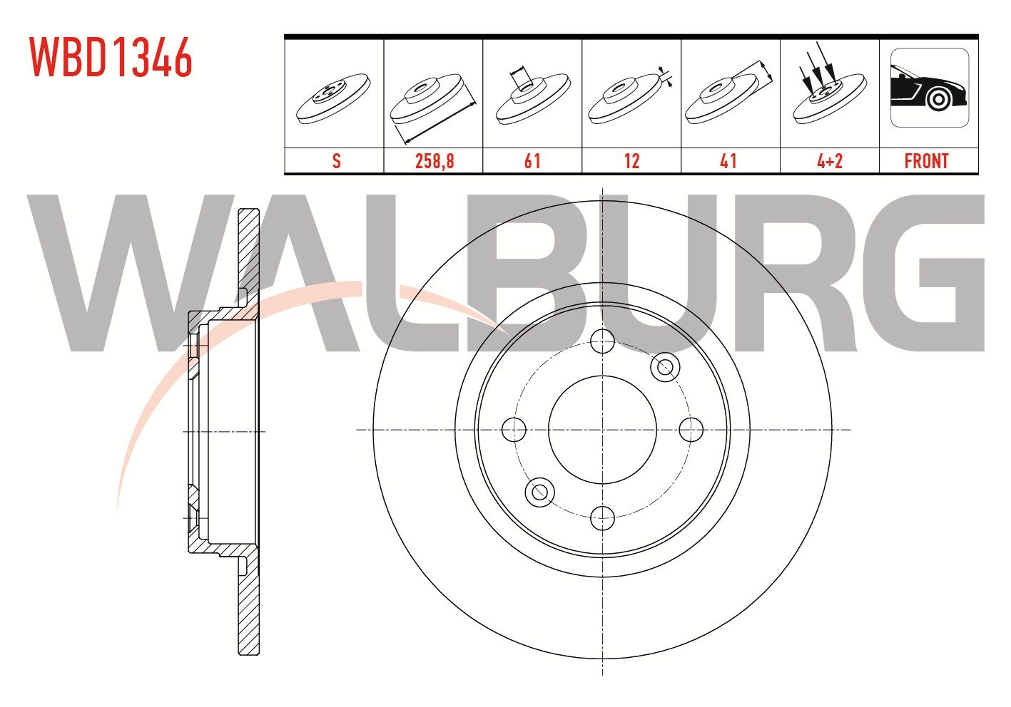 FREN DISKI ON DUZ 4 BJN 258,8X12X61X41 DACIA LOGAN (LS) 1.5 DCI 2004-2012 / LOGAN MCV (KS) 1.5 DCI 2007-2013 / SANDERO 1.4i -1.6i -1.5 DCI 2008-2013 / LOGAN MCV 1.2 16v 2007-2013 - WBD1346