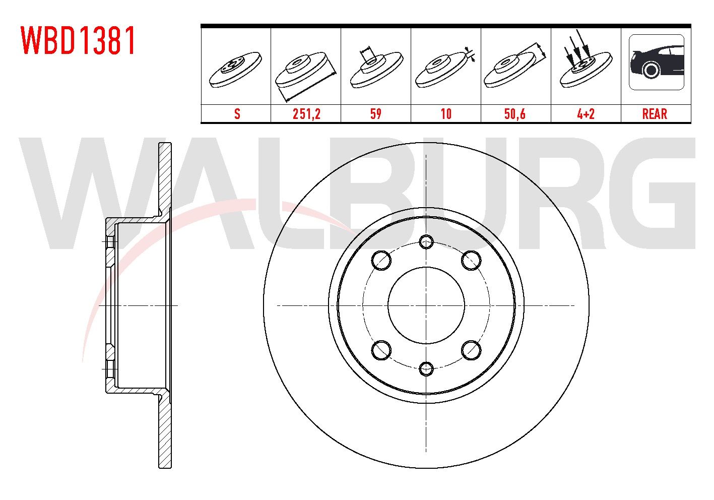 FREN DISKI ARKA DUZ 4 BJN 251,20X10X59X50,60 LINEA 1.6 MJT 2007-/BRAVO II 1.4i - 1.6 MJT 2006-/STILO 1.4 16v -1.6 16v - 1.9 JTD 2001-2010 /A.ROMEO 164 2.0 TS 1987-1998 /LANCIA DELTA III 1.6 D 2008- - WBD1381
