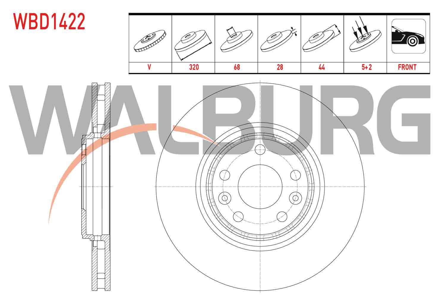 FREN DISKI ON HAVALI 5 BJN 320X28X68X44 RENAULT MEGANE IV (B9A/M_)1.6 DCI 2016-/ CLIO IV 1.6 2012-/ LAGUNA III 2.0 DCI 2007- / LAGUNA III 2.0i 16v 2007-/ SCENIC IV 1.6 DCI 2015- /TALISMAN1.6 DCI 2015- - WBD1422